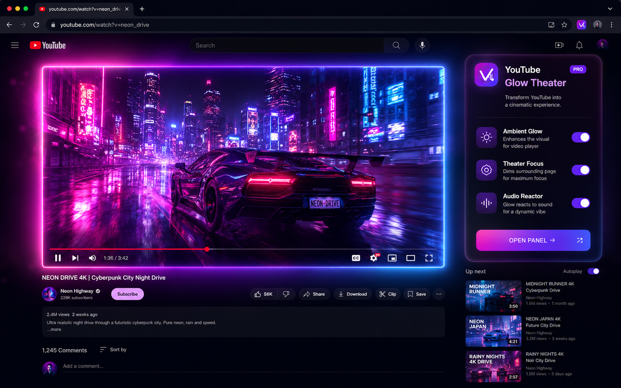 Cyberpunk car visual with cinematic YouTube glow
